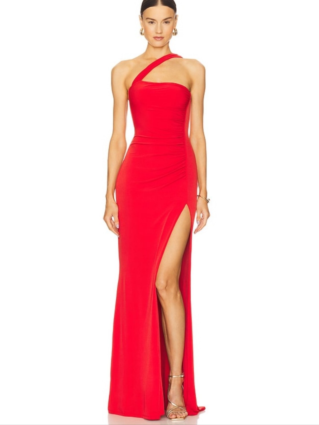 Nookie Red One-Shoulder Gown With Thigh Slit